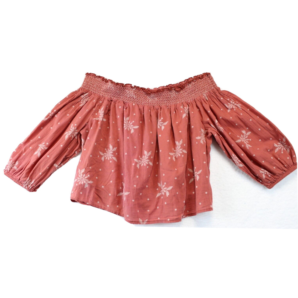 Arizona Jean Co Cropped‎ Top Off Shoulder Junior XXL Peasant 3/4 Sleeve Rose